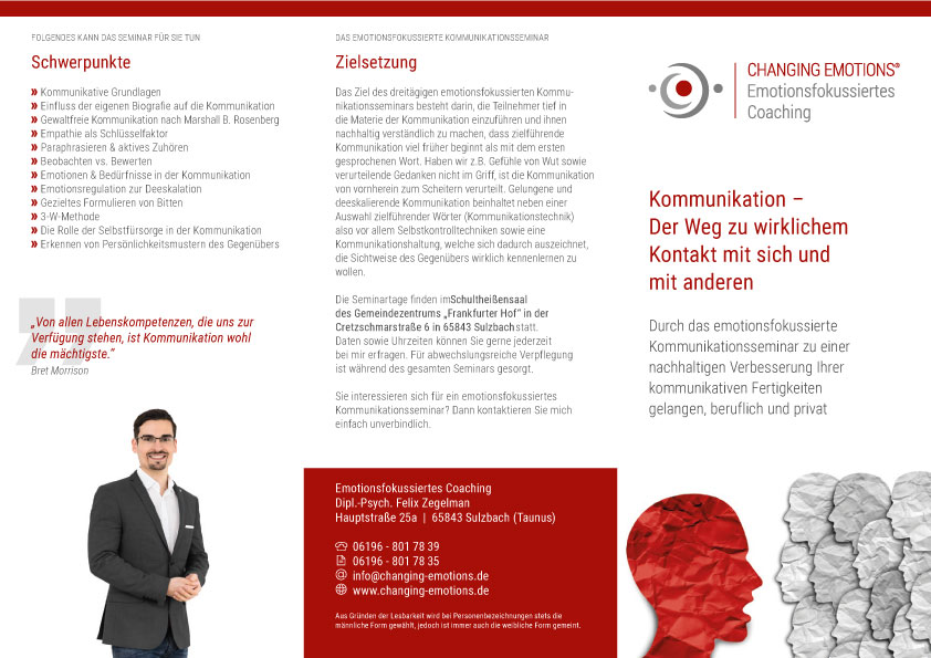 Darstellung des Kommunikationsseminars Flyers von CHANGING EMOTIONS